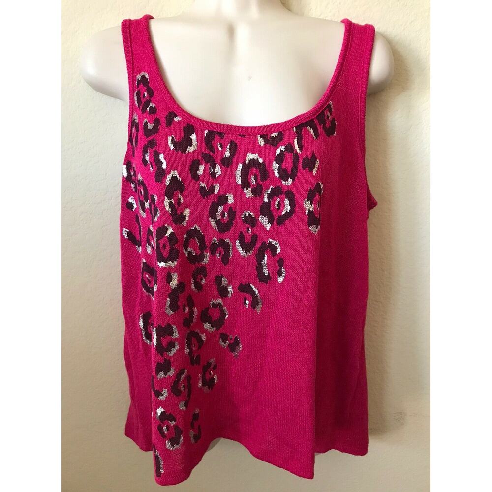 FANG Pink Animal Print Sleeveless Sweater Scoop Neck Women’s Blouse Top Size M